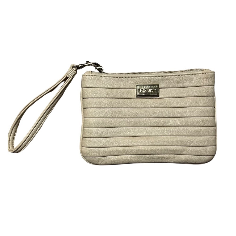 Express small tan faux leather clutch wristlet loop gold hardware